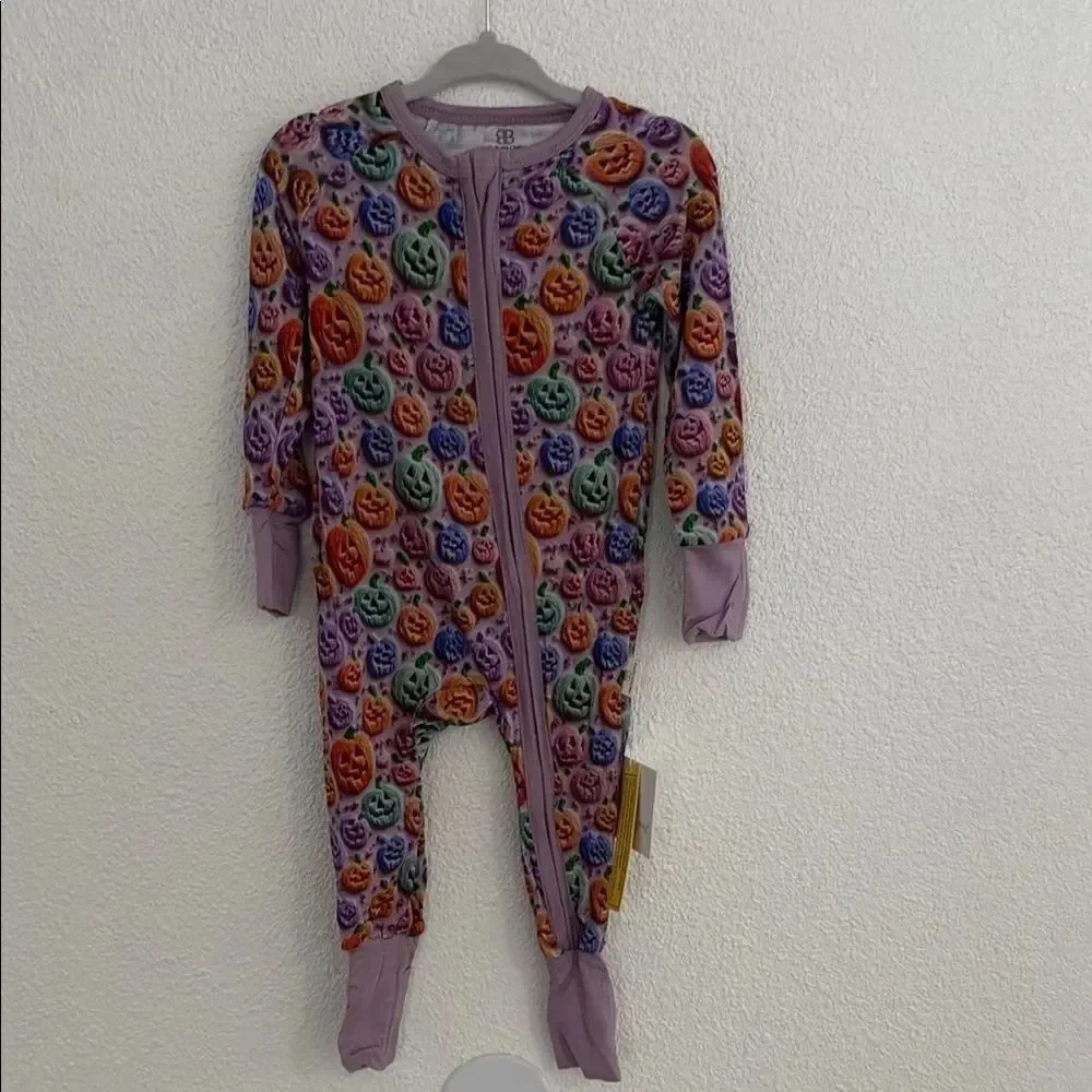 NWT-Halloween Pumpkin Print double zip One Piece- size 9-12months